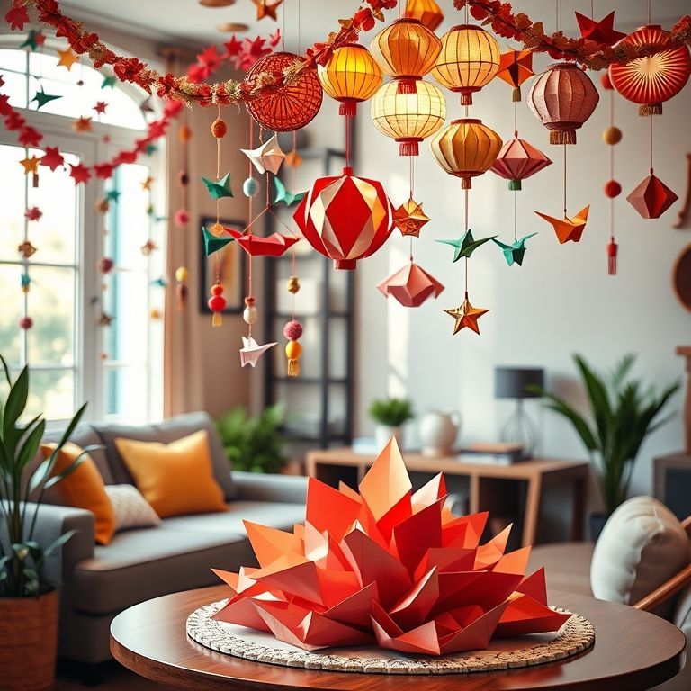 Décoration intérieure avec des origami : guirlandes, mobiles et centre de table en papier plié pour une ambiance originale et élégante