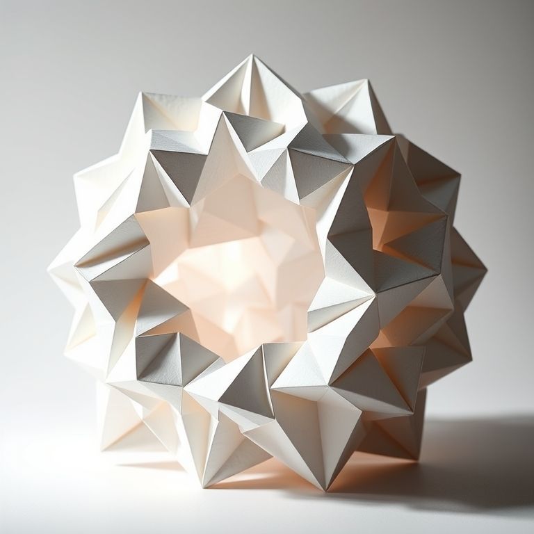 Origami modulaire et 3D avec des pliages géométriques complexes et sculptures en volume, illustration détaillée de l’art du pliage en papier.